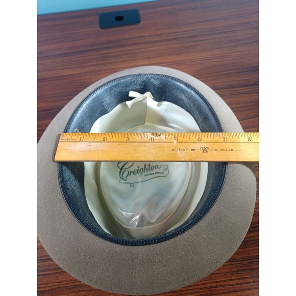 Vintage Creighton Fedora Classic Style Brown Felt Green Band - Picture 15 of 16